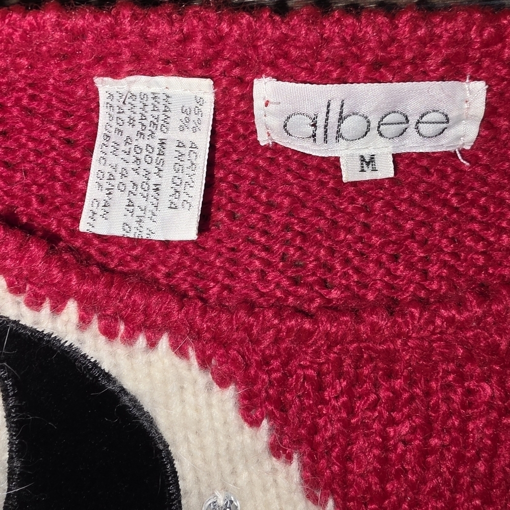 Vtg Albee Angora Blend Red Sweater w/ Velvet Appliqué & Sequins – Abstract 80s M - Picture 9 of 10
